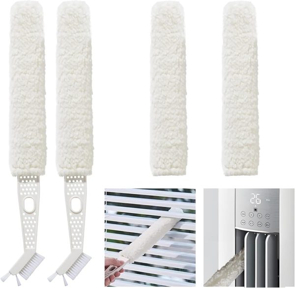 2 Pack Mini Split Cleaning Kit，Refrigerator Coil Cleaning Brush,Air Conditioner Cleaner Window Unit Kit,with 2 Removable Microfiber Cloth Cover,for Air Conditioning, Refrigerator, Washing Machine