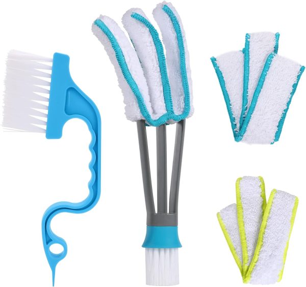 Blind Duster, Blind Cleaner Duster and Brush Kit with 2pcs Removable Microfiber Sleeves Groove Gap Cleaning Tool for Household Cleaning Window Cleaning Air Conditioner Cleaner