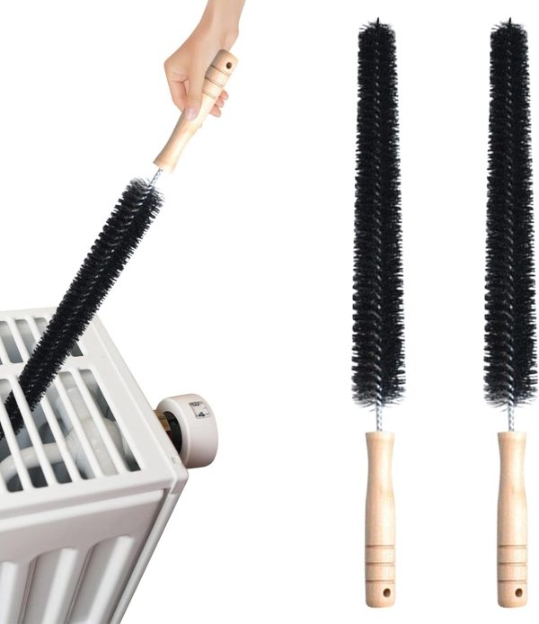 2 Pack Radiator Brush, Dryer Cleaner Vent Brush, 40 cm Long Flexible Pipe Refrigerator Coil Brush, Vent Cleaner Brushes with Wooden Handle for Refrigerators, Baseboards(Black)
