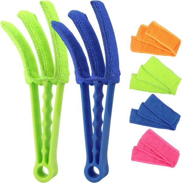 Window Blind Cleaner Duster Brush Kit 2 Pack Brush with 6 Microfiber Sleeves - Blind Cleaner Tools for Window Blinds Air Conditioner Jalousie Dust