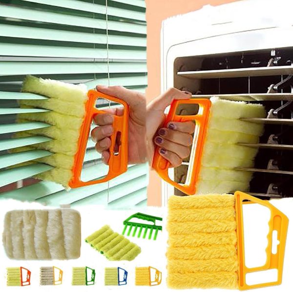 7 Teeth Shutter Cleaner Brush - Mini Hand-held Cleaner Brush Shutter Brush Air Conditioner Household Cleaning Brush Tool for Awnings, Siding, Air Conditioner, Car,Brown