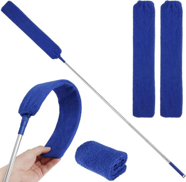 Retractable Gap Dust Cleaner Brush with Long Handle (30 to 100 inches), Cleaning Tools with 3 Microfiber Dusting Cloths, Extendable Duster for Cleaning Under Refrigerator Sofa Couch Bed Furniture