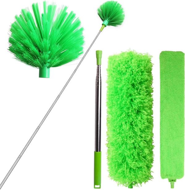 Cobweb Duster with Extension Pole,  Ceiling Fan Duster with Long Handle, Spider Web Brush Flat Duster for Under Appliances High Ceilings Outdoor