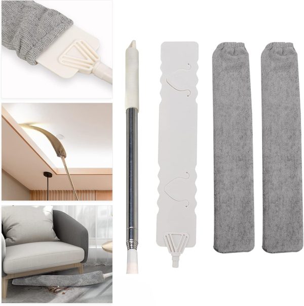 Retractable Gap Dust Cleaner, Microfiber Hand Duster Cleaning Tools, with 2 Washable Dusting Cloths and Long Handle Retractable Duster Brush for Under Fridge & Appliances Duster