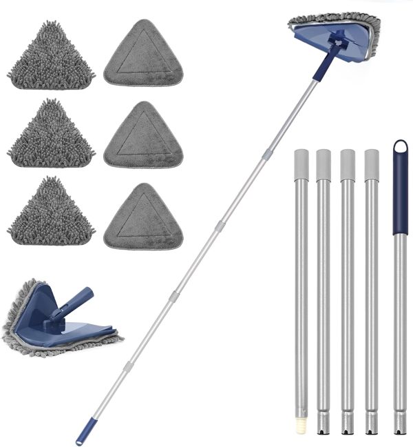 Wall Cleaner Mop with Long Handle 82 Inches, 3-in-1 Ceiling Cleaning Tool Duster with 6 Replacement Microfiber Chenille Pads for Painted Walls, Window, Floor, Baseboard