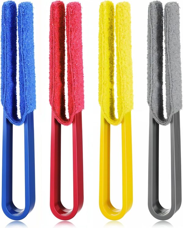 4 Pcs Blind Cleaner - Dual Head Duster Brush with 4 Microfiber Sleeves for Window Blinds, Air Conditioner & Car Vents