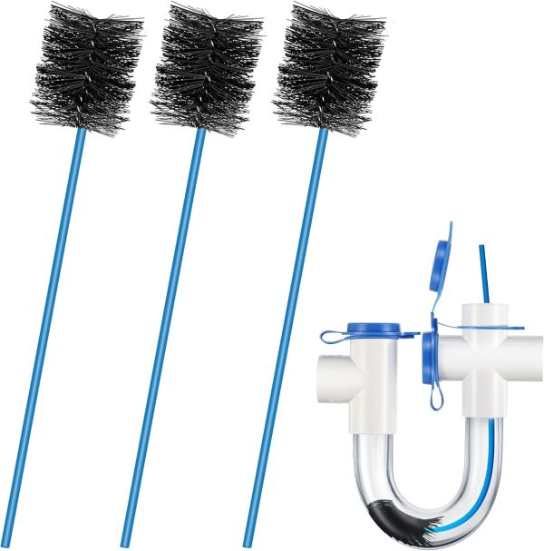 3 Pcs Condensate Trap Flexible Drain Brush, 16 Inch AC Drain Line Cleaning Brush for AC & HAVC Condensate P Trap, Blue