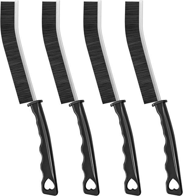 Multi-Purpose Hard Bristle Crevice Cleaning Brush -Deep Reach Gap Cleaning Tool for Household Use -Versatile, Durable, Thin Brush to Clean Tight Spaces -4 Pcs, Black