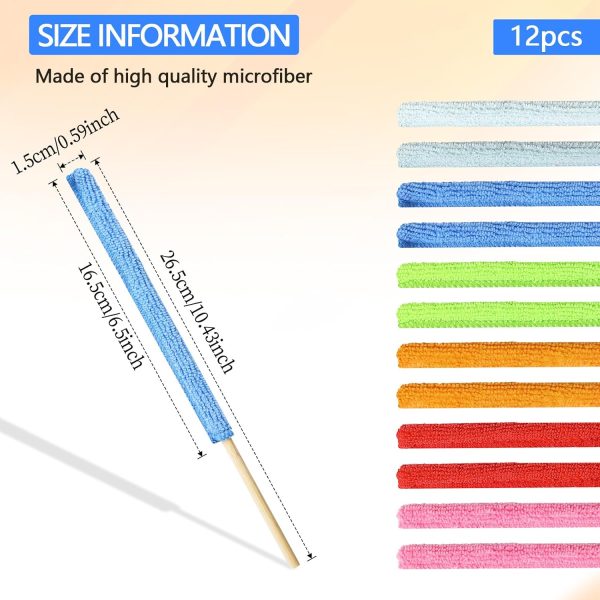 12 Pcs Microfiber Detail Duster Sticks Fan Cleaning Brush Crevice Cleaning Tool AC Vent Cleaner Mini Split Cleaning Kit Fan Blade Cleaner Dusters for Cleaning Home Car Window Blind(Multicolors) - Image 2
