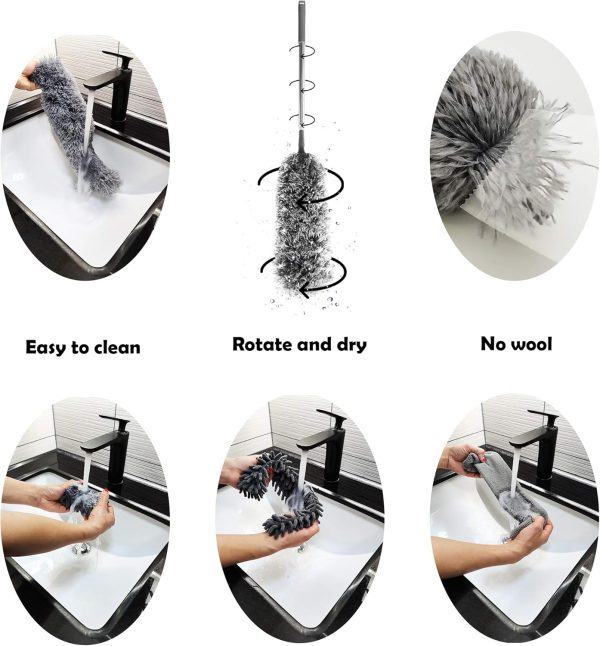 Microfiber Duster with Extension Pole (30-100 inches) Set, 3 Cleaning Head and 1 Mini-Duster (10-31 inches). Cleaning for Furniture, Ceiling Fan, Cobweb, Cars, Gap, Back of The Sofa, Ceilings… - Image 2