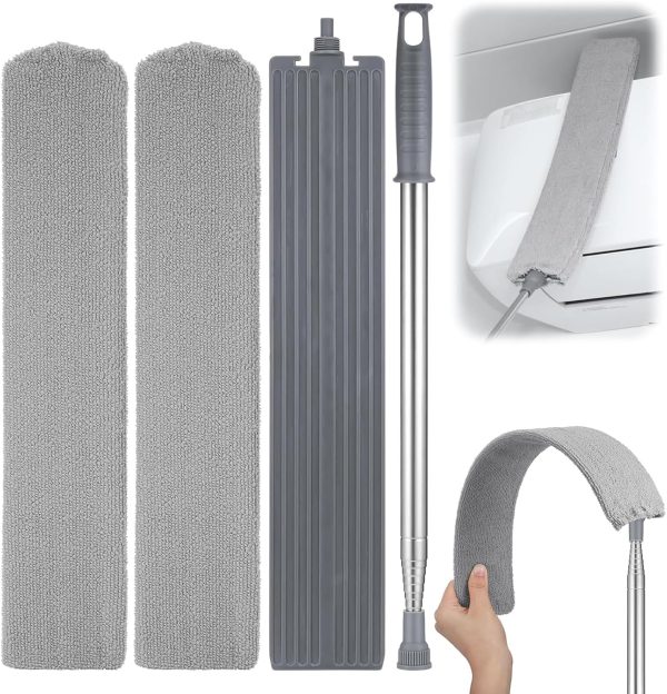 Retractable Gap Dust Cleaner Brush with Long Handle (30 to 100 inches), Cleaning Tools with 2 Microfiber Dusting Cloths, Extendable Duster for Cleaning Under Refrigerator Sofa Couch Bed Furniture