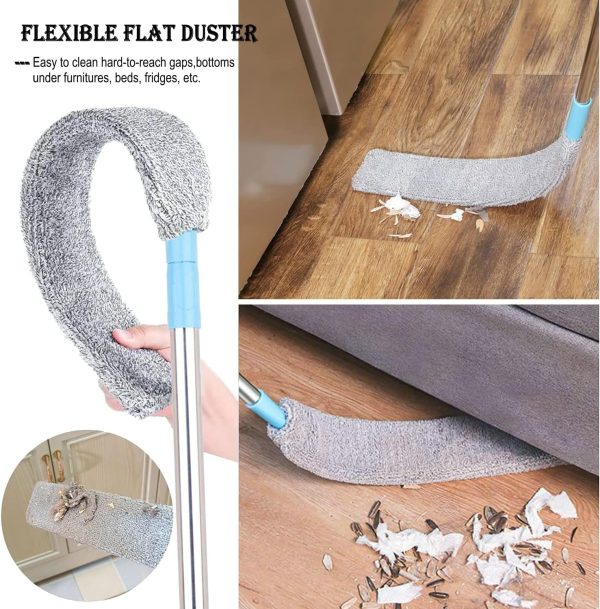Retractable Gap Dust Cleaner Under Appliance Microfiber Duster Dust Brush with Extension Pole (36 to 49 inches) Cleaning Duster for Bed High Ceilings Furniture Bottom Household Gap Duster Gray - Image 2