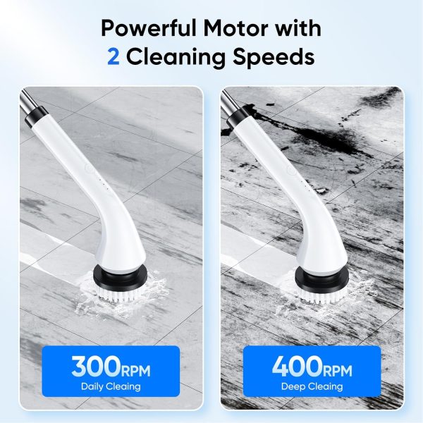 Electric Spin Scrubber, Cordless Power Electric Cleaning Brush Waterproof with Adjustable Extension Handle for Bathroom Kitchen Floor Grout Tile - Image 2